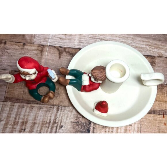 Vintage PartyLite Christmas Candle Holder With Elves - Picture 4 of 7